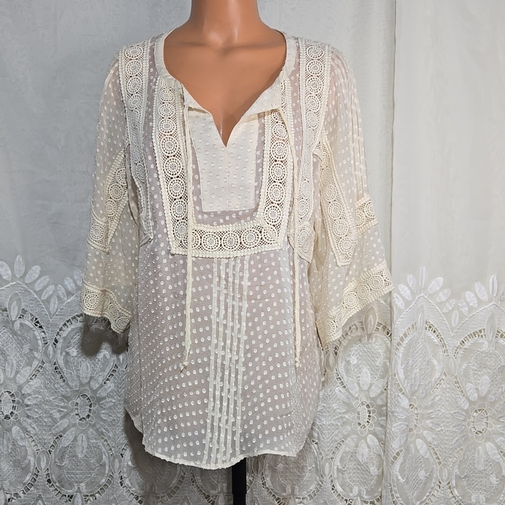 Meadow Rue Cream BoHo Blouse Shirt/Top sz Medium